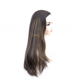 Natural Dark Brown With Highlights Small Layer Virgin European Hair Band-fall Wigs