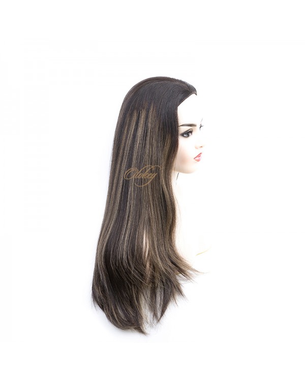 Natural Dark Brown With Highlights Small Layer Virgin European Hair Band-fall Wigs