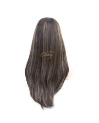 Natural Dark Brown With Highlights Small Layer Virgin European Hair Band-fall Wigs