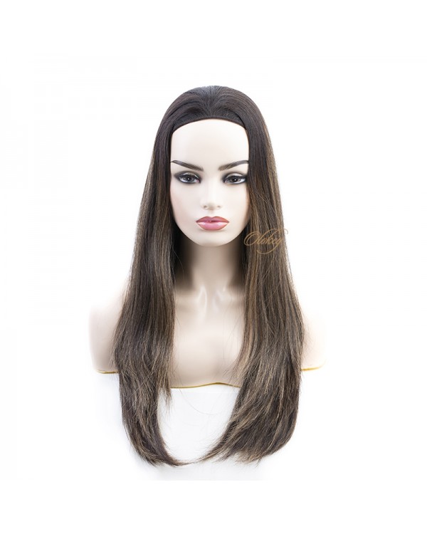 Natural Dark Brown With Highlights Small Layer Virgin European Hair Band-fall Wigs