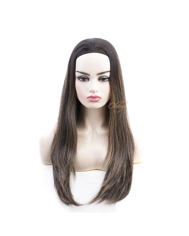 Natural Dark Brown With Highlights Small Layer Virgin European Hair Band-fall Wigs