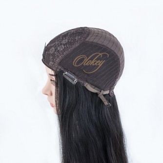 Natural Dark Brown Small Layer Virgin European Hair Band-fall Wigs