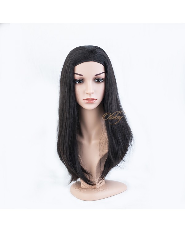 Natural Dark Brown Small Layer Virgin European Hair Band-fall Wigs