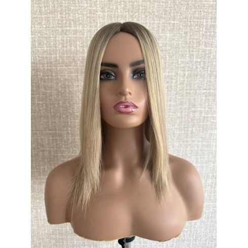 12" Ashy Blonde Silk Top Wig Topper – 8×8 Base with 4×4 Handmade Top Ashy blonde silk top hair piece 8x8 base with 9-tooth front comb clip