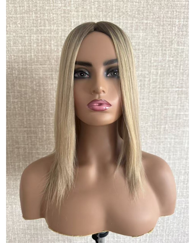 Ashy blonde silk top hair piece 8x8 base with 9-tooth front comb clip