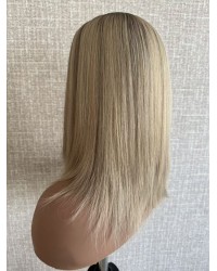 Ashy blonde silk top hair piece 8x8 base with 9-tooth front comb clip