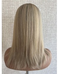 Ashy blonde silk top hair piece 8x8 base with 9-tooth front comb clip