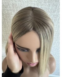 Ashy blonde silk top hair piece 8x8 base with 9-tooth front comb clip