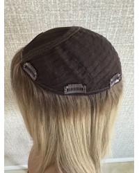 Ashy blonde silk top hair piece 8x8 base with 9-tooth front comb clip