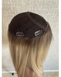 Ashy blonde silk top hair piece 8x8 base with 9-tooth front comb clip