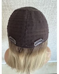 Ashy blonde silk top hair piece 8x8 base with 9-tooth front comb clip