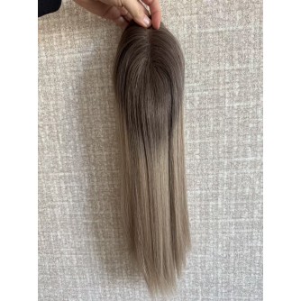 14" Balayage Ashy Blonde Lace Topper with Skin PU