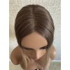 Balayage ashy blonde 14-inch hair topper with smoky ash-brown root and champagne beige ends on 3×5 Swiss lace base