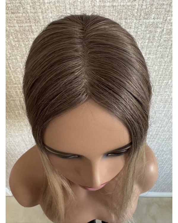 14" Balayage Ashy Blonde Lace Topper with Skin PU