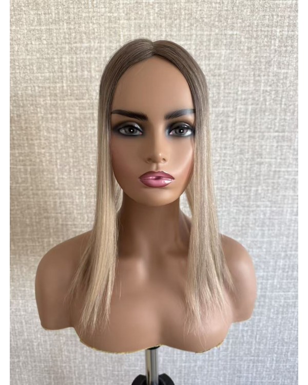 14" Balayage Ashy Blonde Lace Topper with Skin PU