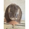 Balayage ashy blonde 14-inch hair topper with smoky ash-brown root and champagne beige ends on 3×5 Swiss lace base