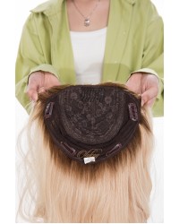 Iced Champagne Blonde silk top hair topper 8x8 with 4×4 handmade silk base – 18 inch