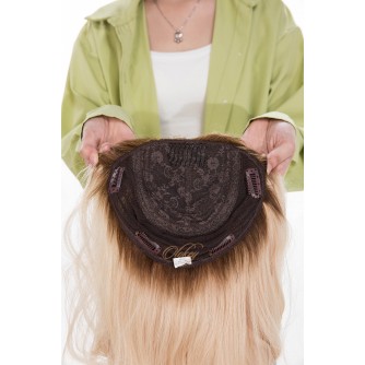 18" Iced Champagne Blonde Silk Top Hair Topper – 8x8 Cap, 130% Density Kippah Fall 