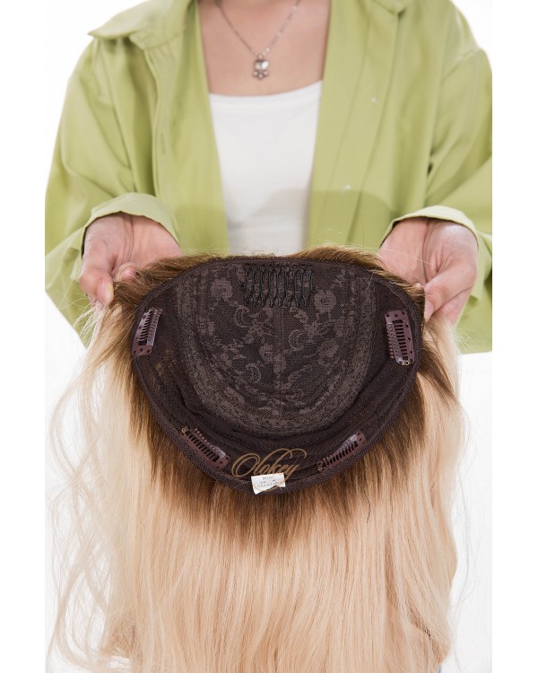 18" Iced Champagne Blonde Silk Top Hair Topper – 8x8 Cap, 130% Density Kippah Fall 
