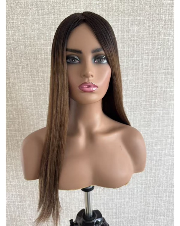 24" Balayage Caramel Brown with Dark Brown Roots – Custom All Hand-Made Hairpiece | 9.6×9.6" Mono 3# Base | PU Silicone Perimeter