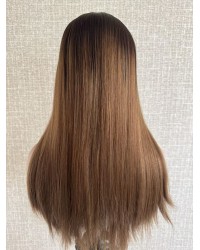 Balayage Caramel on Mono 3# Base – 24" Hand-Tied 24" balayage caramel brown hairpiece on 9.6×9.6 Mono 3# base with PU silicone perimeter