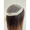 24" balayage caramel brown hairpiece on 9.6×9.6 Mono 3# base with PU silicone perimeter