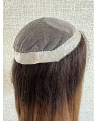 Balayage Caramel on Mono 3# Base – 24" Hand-Tied 24" balayage caramel brown hairpiece on 9.6×9.6 Mono 3# base with PU silicone perimeter