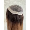 24" balayage caramel brown hairpiece on 9.6×9.6 Mono 3# base with PU silicone perimeter