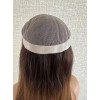 24" balayage caramel brown hairpiece on 9.6×9.6 Mono 3# base with PU silicone perimeter