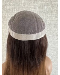 Balayage Caramel on Mono 3# Base – 24" Hand-Tied 24" balayage caramel brown hairpiece on 9.6×9.6 Mono 3# base with PU silicone perimeter