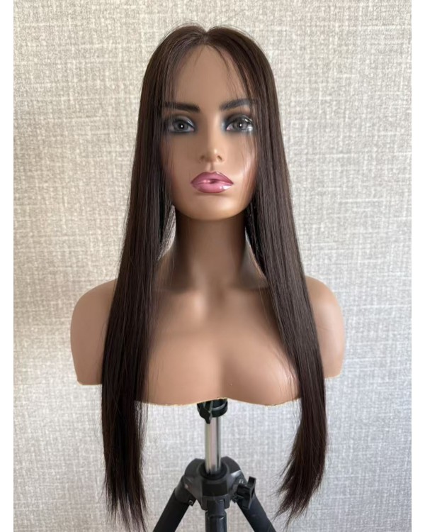 24" Natural Brown Virgin European Lace Top Hair Piece