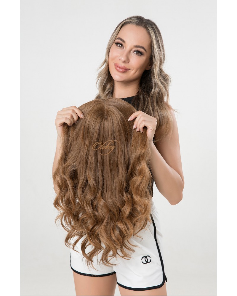Silk Top 4×4 Hair Topper – Virgin European Slavic Hair, Natural Golden Caramel, Multiple Lengths