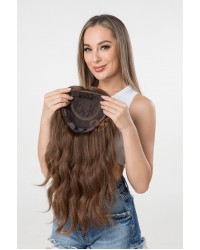 Premium Silk Top 4×4 Hair Topper – Natural Brown (20") Natural Brown Silk Top 4×4 Hair Topper, Virgin European Slavic Hair, 8×8 Cap, 20"