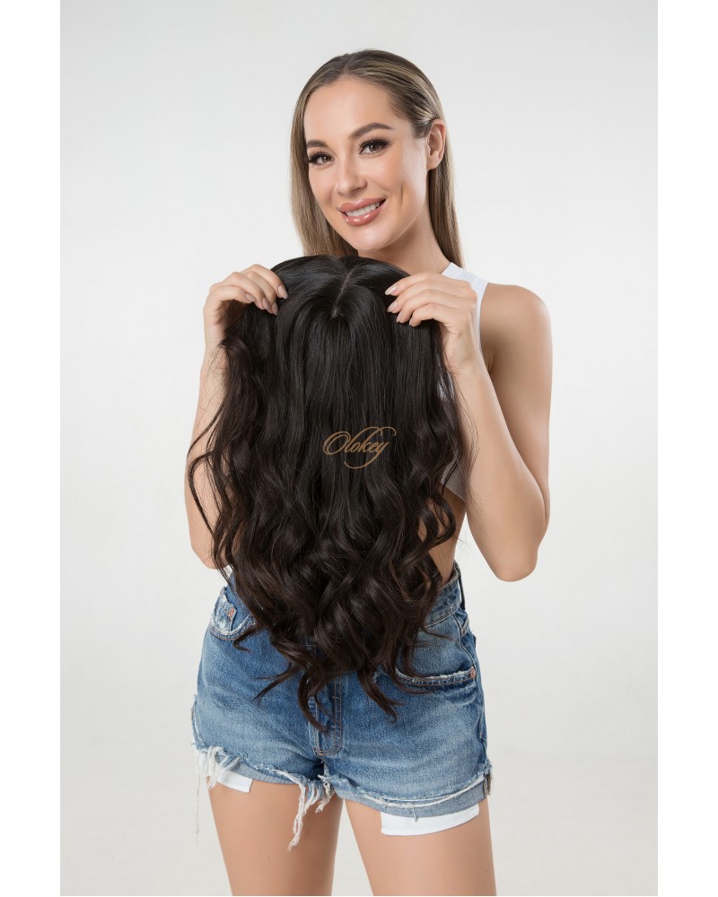 Ready-To-Ship-Silk Base Dark Brown European Hair Topper