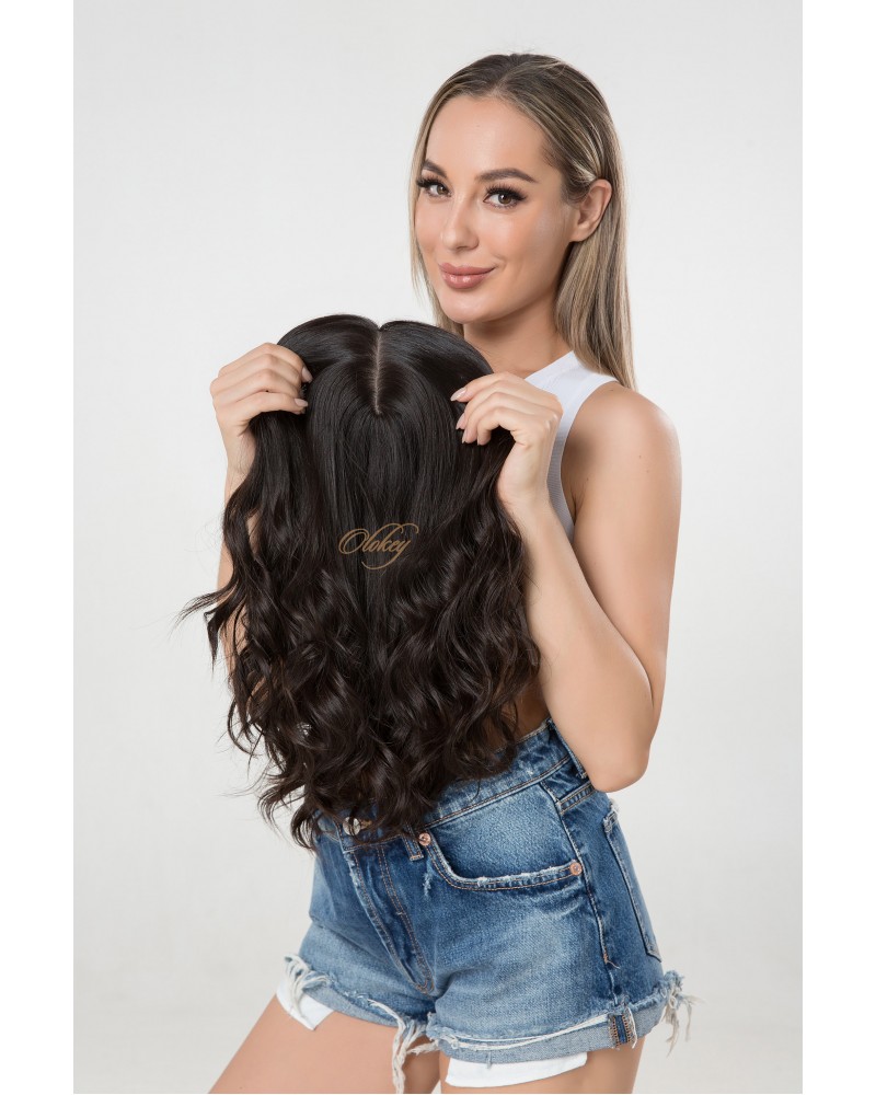 Silk Top 4×4 Hair Topper, #4 Dark Brown Mongolian Hair, 8×8 Cap, 18 Inch