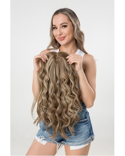 22" Sandy Champagne Silk Top Hair Topper – 4×4 Silk Top, 8×8 Cap | Virgin European Hair