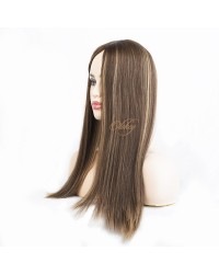 Silk Top 4*4 Color 8/14 Highlights Virgin European Hair Kippah Fall Topper