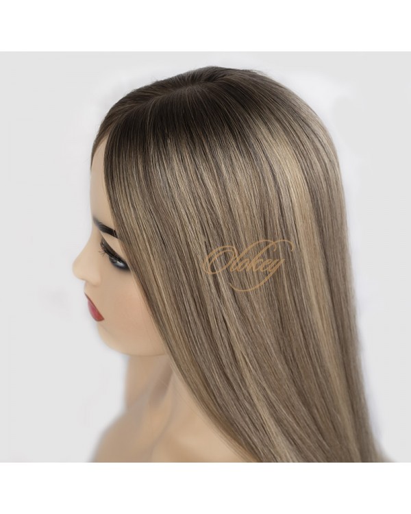 Silk Top 4*4 Color NOA# Highlights Blonde Virgin European Hair Kippah Fall Topper