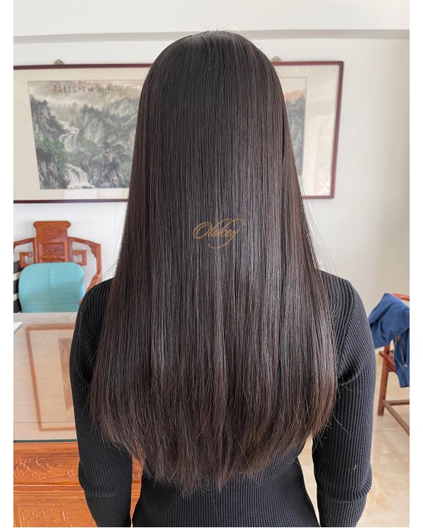 Custom Handmade 3×4 Lace Top Hair Topper – Virgin European Hair, Natural #2 Dark Brown, Luxury 8×8 Cap – 16"–24" Lengths
