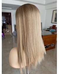 Virgin European Hair Balayage Blonde Highlights Color Lace Topper , Lace Kippah Fall Toppers