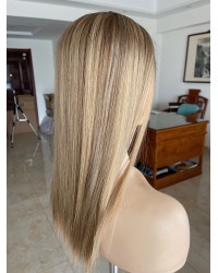 Virgin European Hair Balayage Blonde Highlights Color Lace Topper , Lace Kippah Fall Toppers