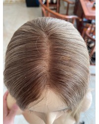 Virgin European Hair Balayage Blonde Highlights Color Lace Topper , Lace Kippah Fall Toppers