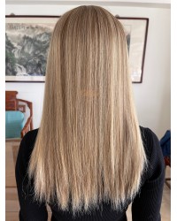Virgin European Hair Balayage Blonde Highlights Color Lace Topper , Lace Kippah Fall Toppers