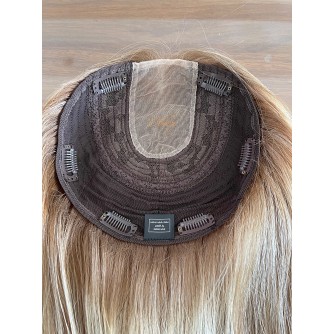 Virgin European Hair Balayage Blonde Highlights Color Lace Topper , Lace Kippah Fall Toppers