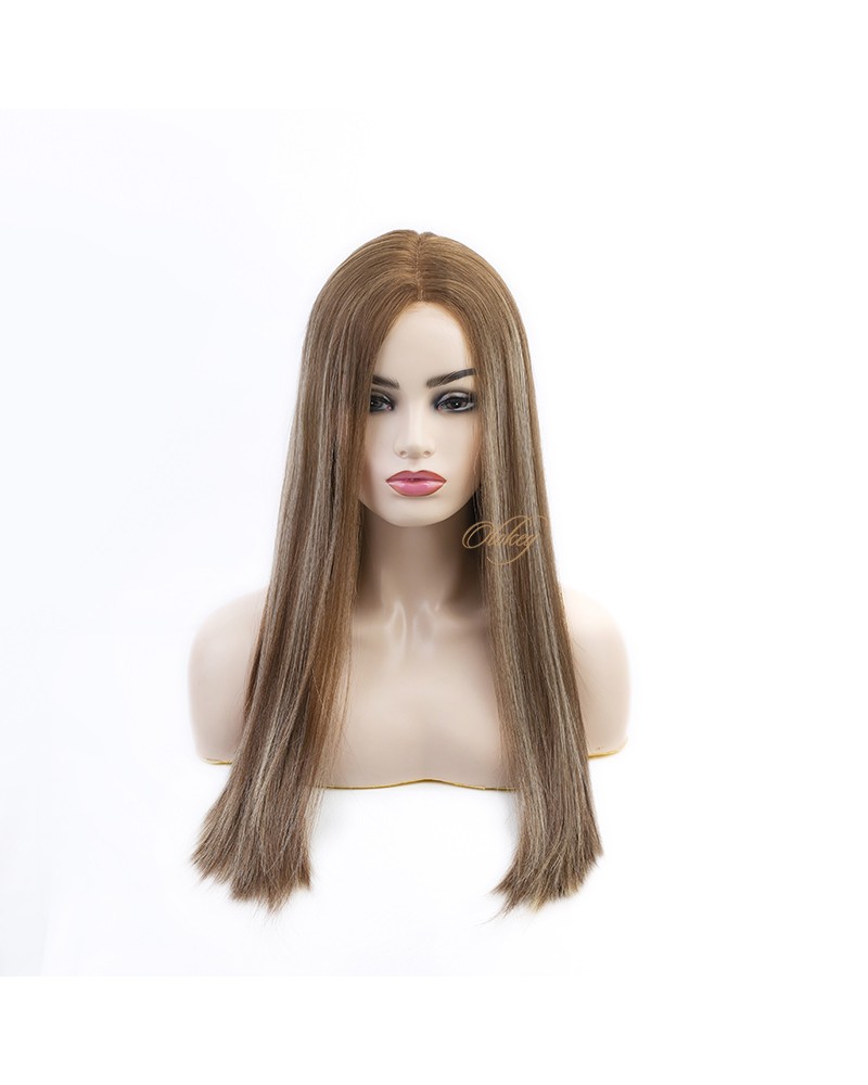 22" Balayage Light Chestnut & Honey Blonde Lace Top Wig – Virgin Brazilian Hair Balayage Light Chestnut & Honey Blonde 5x5 Lace Top Wig, Virgin Brazilian Hair, Ear-to-Ear Lace, Kosher Wig, 22 Inch