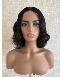 12" Darker Brown #2 Lace Top Brazilian Wave Wig with Mini Tiny Layer and Swiss Lace Single Knots
