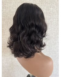 12" Darker Brown #2 Lace Top Brazilian Wave Wig with Mini Tiny Layer and Swiss Lace Single Knots