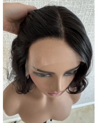 12" Darker Brown #2 Lace Top Brazilian Wave Wig with Mini Tiny Layer and Swiss Lace Single Knots