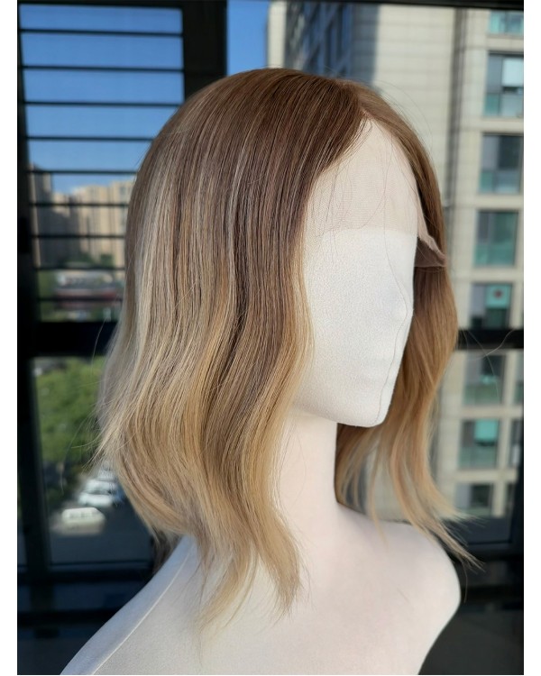 Stock-14” Lace Top Virgin Slavic Hair Balayage Ombre Color Luxury Wig 