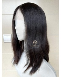 16 inch deep brunette Virgin Mongolian lace top luxury wig with natural hairline